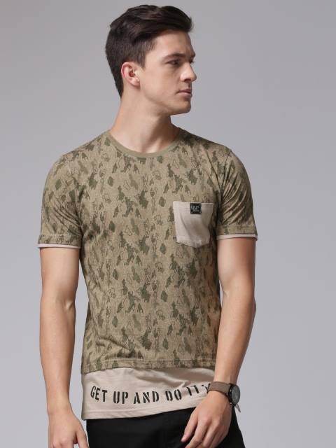 

YWC Khaki Printed Round Neck T-shirt