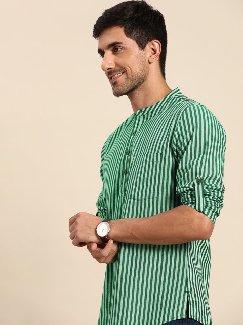 

Anouk Men Green Striped Kurta