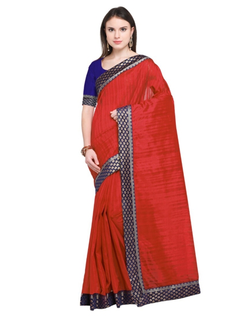 

SAADHVI Red & Navy Blue Art Silk Saree