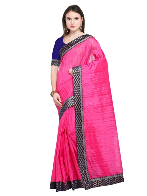 

SAADHVI Pink & Navy Blue Art Silk Saree