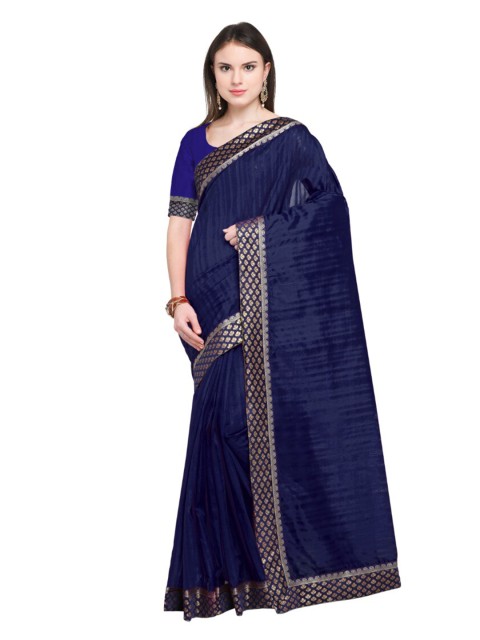 

SAADHVI Navy Blue Art Silk Saree