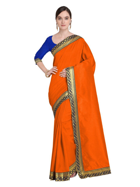 

SAADHVI Orange & Black Art Silk Saree