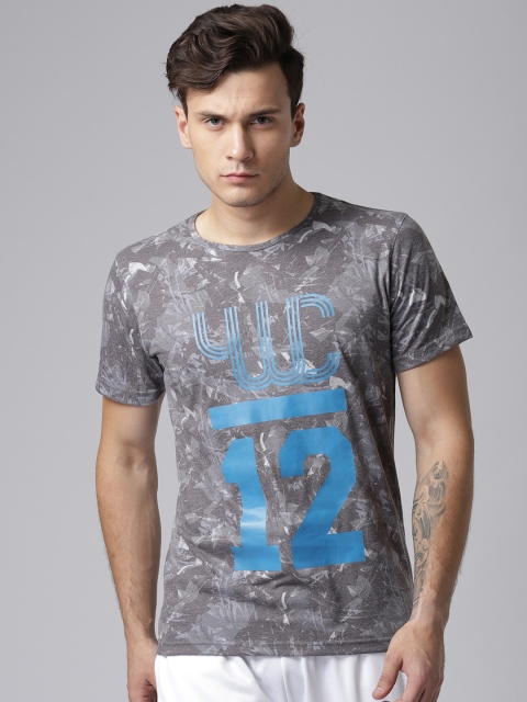 

YWC Men Grey Melange Printed Round Neck T-shirt