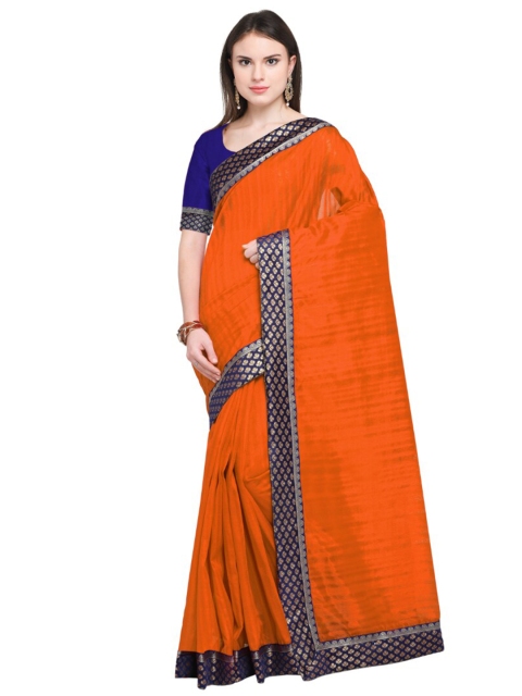 

SAADHVI Orange & Navy Blue Art Silk Saree