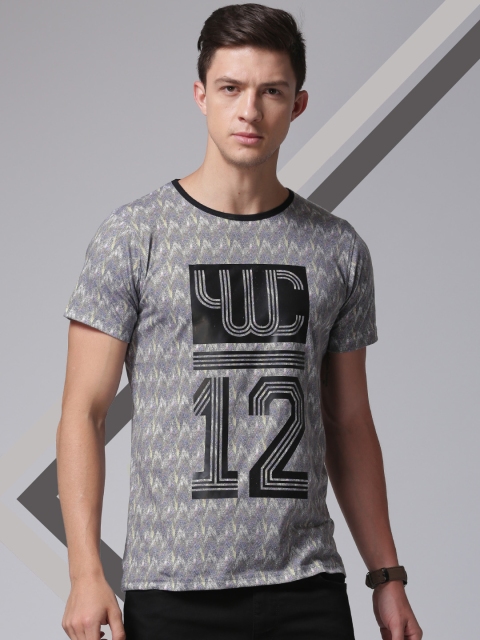 

YWC by Yuvraj Singh Men Grey Printed Round Neck T-shirt