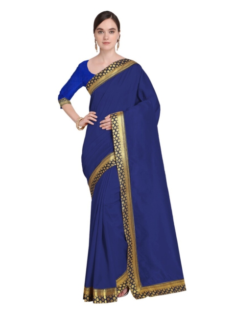 

SAADHVI Navy Blue & Gold-Toned Art Silk Saree