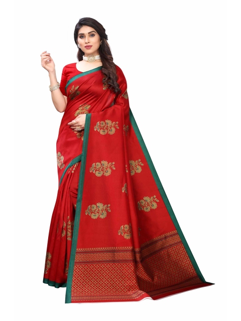 

AADVIKA Red & Green Ethnic Motifs Art Silk Mysore Silk Saree