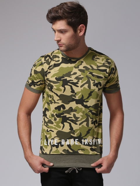 

YWC by Yuvraj Singh Men Green Camo Print Round Neck T-shirt