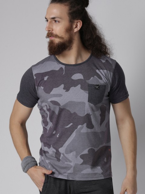 

YWC Men Lavender & Grey Printed Round Neck T-shirt