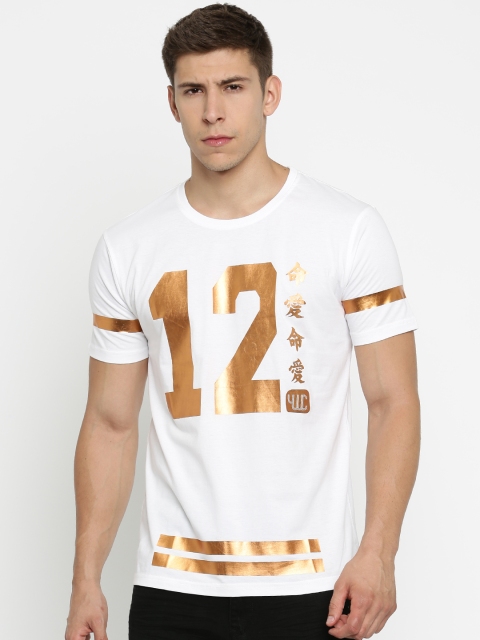 

YWC Men White Printed Round Neck T-shirt