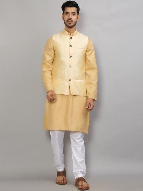 

GRACIT Men Beige Kurta with Pyjamas & Nehru Jacket