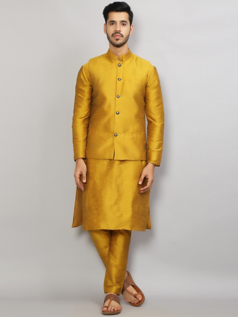 

GRACIT Men Gold-Toned Dupion Silk Kurta Pyjama Set With Nehru Jacket