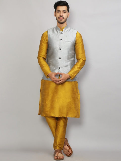 

GRACIT Men Gold-Toned Dupion Silk Kurta with Pyjamas & Nehru Jacket