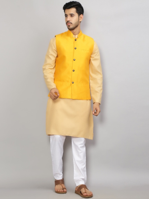 

GRACIT Men Beige & Yellow Kurta with Pyjamas & Nehru Jacket
