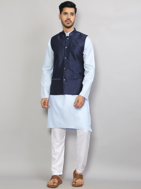 

GRACIT Men Blue Kurta with Trousers & Nehru Jacket