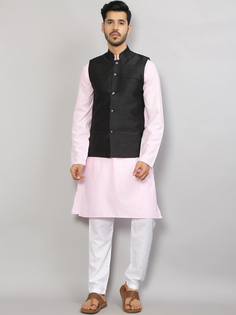 

GRACIT Men Pink & Black Kurta with Pyjamas & Nehru Jacket