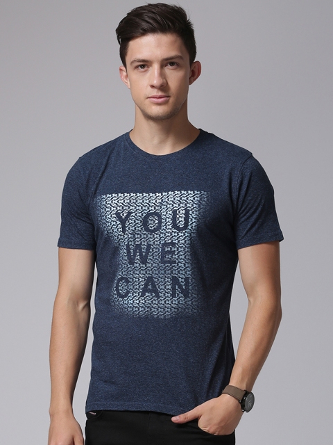 

YWC Men Blue Printed Round Neck T-shirt