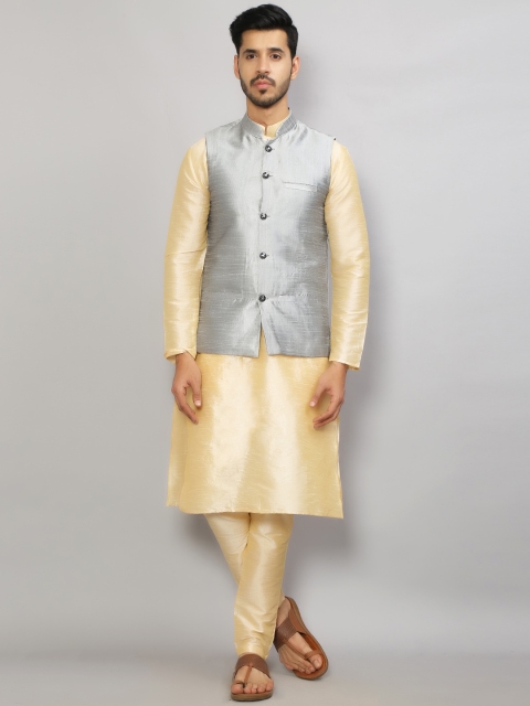 

GRACIT Men Beige Dupion Silk Kurta with Churidar & Nehru Jacket