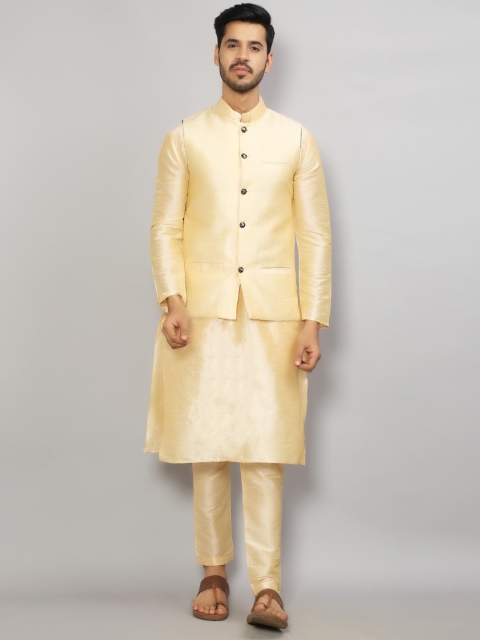 

GRACIT Men Beige Dupion Silk Kurta with Pyjamas & Nehru Jacket