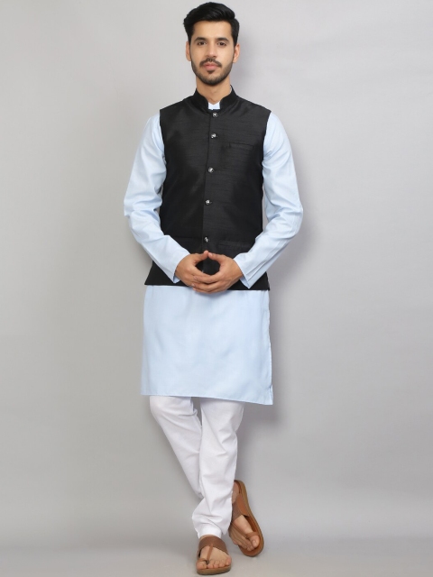 

GRACIT Men Turquoise Blue & Black Kurta with Pyjamas & Nehru Jacket
