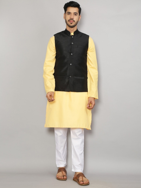 

GRACIT Men Yellow & Black Kurta with Pyjamas & Nehru Jacket