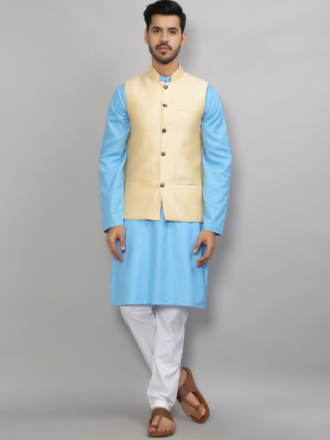 

GRACIT Men Blue & Beige Kurta with Trousers & Nehru Jacket