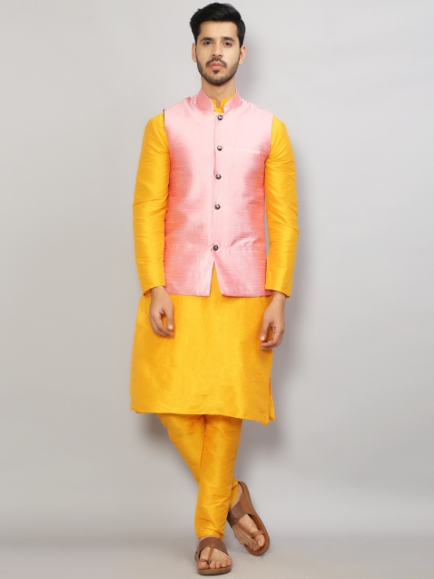 

GRACIT Men Yellow Dupion Silk Kurta with Pyjamas & Nehru Jacket
