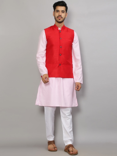 

GRACIT Men Pink & Red Kurta with Pyjamas & Nehru Jacket