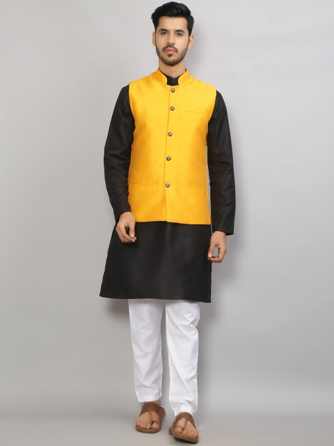 

GRACIT Men Black & Yellow Kurta Pyjama Set With Nehru Jacket