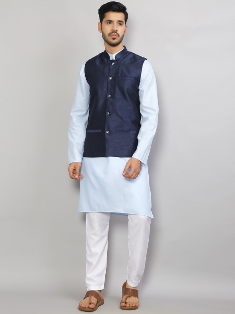 

GRACIT Men Turquoise Blue Kurta with Pyjamas & Jacket