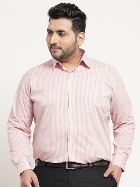 

plusS Plus Size Men Pink Cotton Casual Shirt