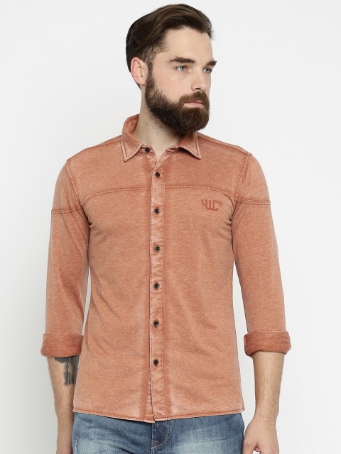 

YWC Men Rust Red Regular Fit Solid Casual Shirt