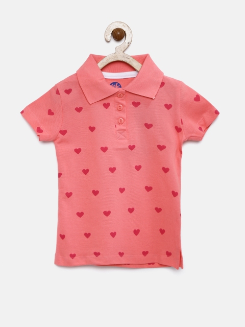 

YK Girls Pink Heart Print Polo T-shirt