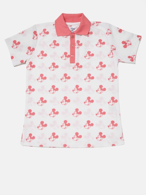 

YK Disney Girls White Printed Polo Collar T-shirt