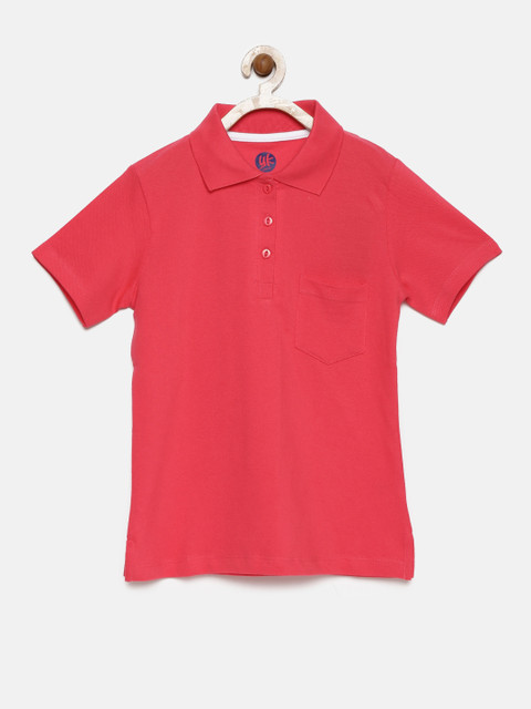 

YK Girls Coral Pink Solid Polo T-shirt