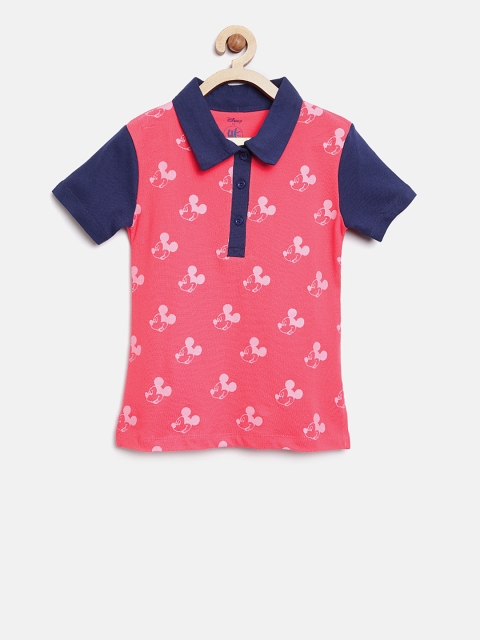 

YK Disney Girls Coral Pink Printed Polo Collar T-shirt
