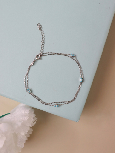

CURIO COTTAGE Women Silver-Plated & Blue Silver Evil Eye Orbit Multistrand Bracelet