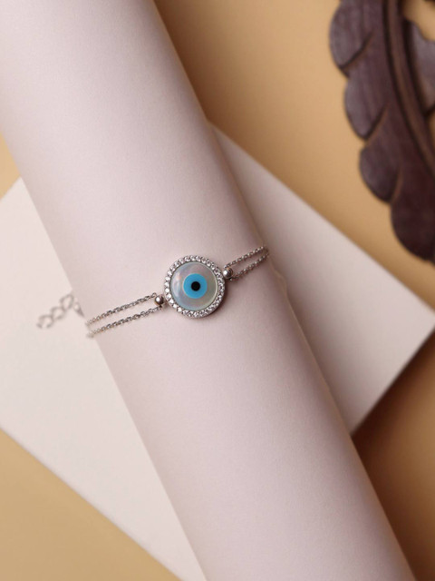 

CURIO COTTAGE Women Pure Silver Disc Evil Eye Bracelet