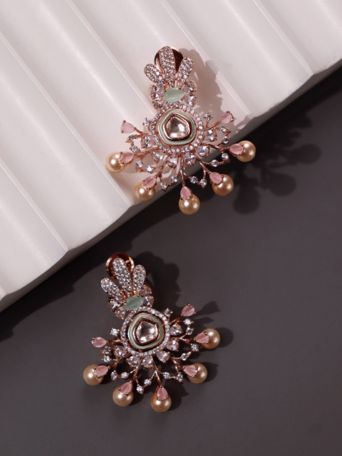 

CURIO COTTAGE Green & Pink Contemporary Drop Earrings