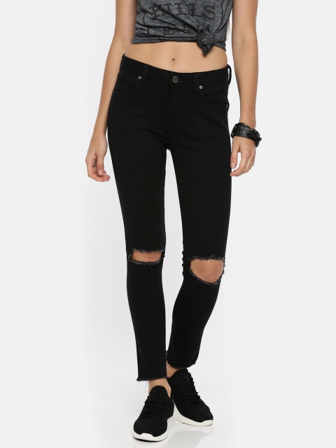 

Ed Hardy Women Black Skinny Fit High-Rise Slash Knee Stretchable Jeans