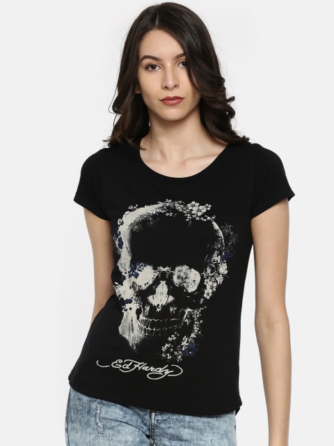 

Ed Hardy Women Black Printed Round Neck T-shirt