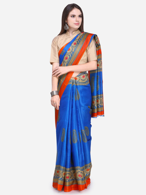 

Florence Blue & Orange Paisley Art Silk Saree