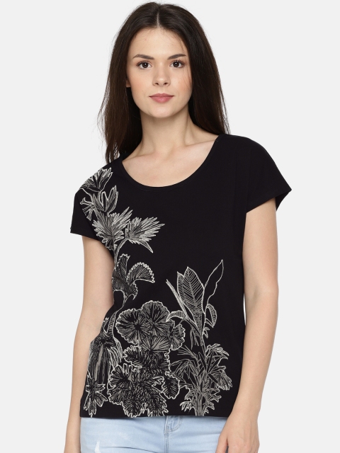 

Ed Hardy Women Black Printed Round Neck Pure Cotton T-shirt