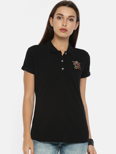 

Ed Hardy Women Black Solid Polo T-shirt
