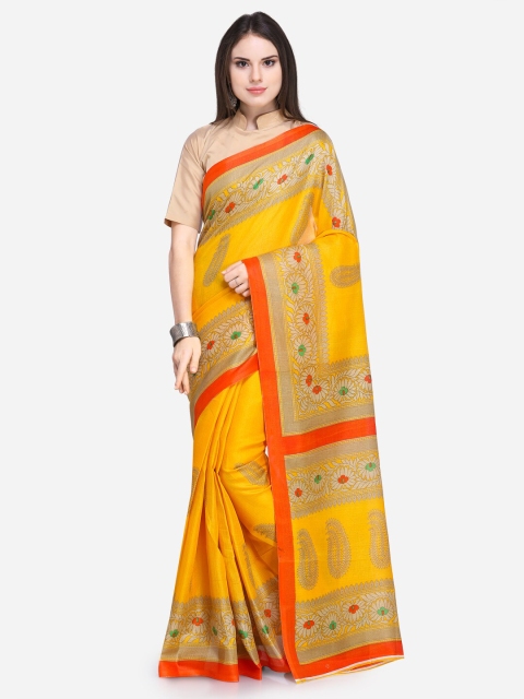 

Florence Women Yellow Paisley Print Saree