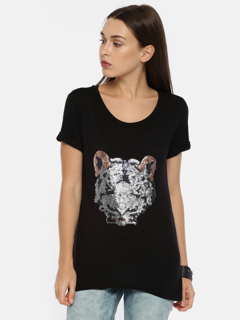 

Ed Hardy Women Black Printed Round Neck T-shirt