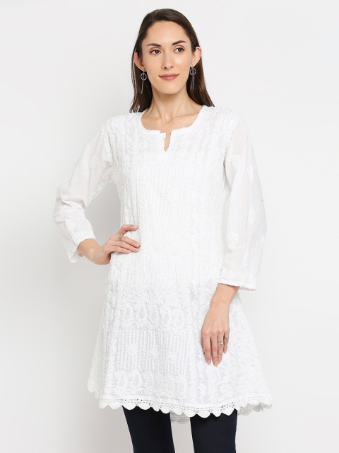 

Indiankala4u White Embroidered Chikankari Pure Cotton Chikankari Kurti