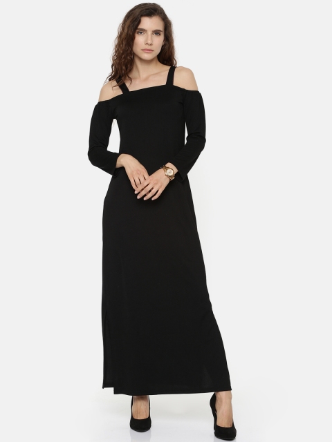 

Global Desi Women Black Solid Cold Shoulder Maxi Dress