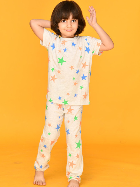 

Anthrilo Boys Grey Melange Printed Cotton Night suit