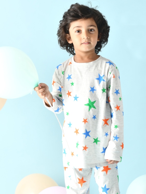 

Anthrilo Boys Grey Melange & Blue Printed Pure Cotton Night suit